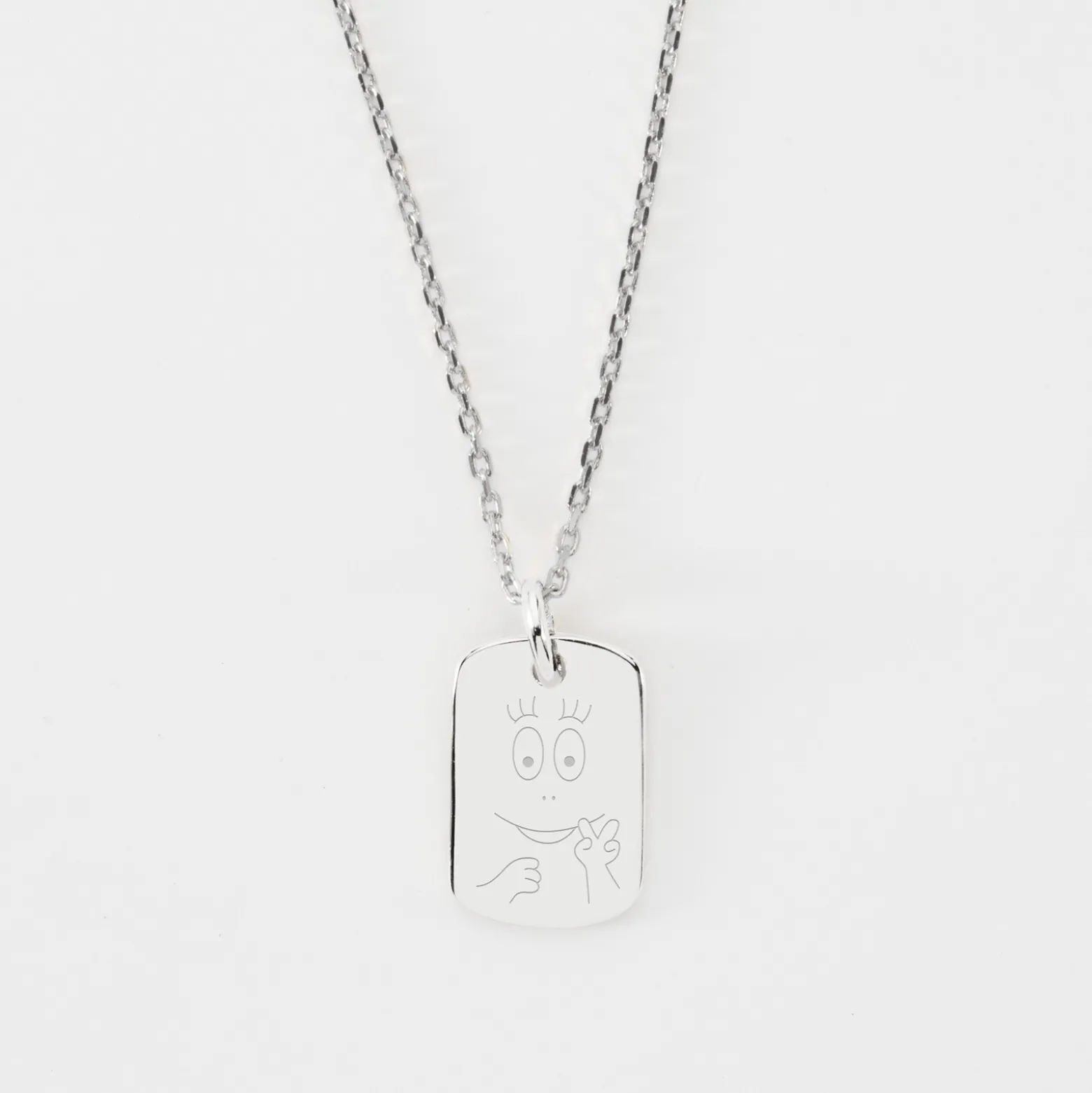 Pendentif enfant personnalisé médaille gravée argent rectangle 17x11 mm - Happybulle x Barbapapa