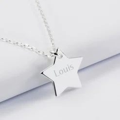 Pendentif enfant personnalisé prénom médaille gravée argent dormeuse étoile 20x20