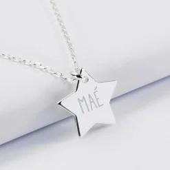 Pendentif enfant personnalisé prénom médaille gravée argent dormeuse étoile 20x20