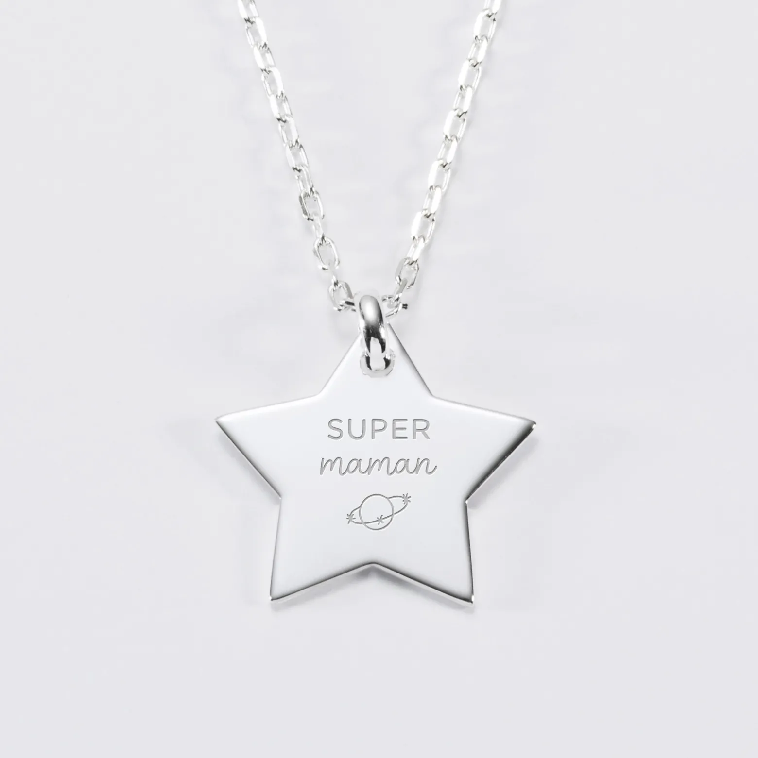 Pendentif enfant personnalisé prénom médaille gravée argent dormeuse étoile 20x20