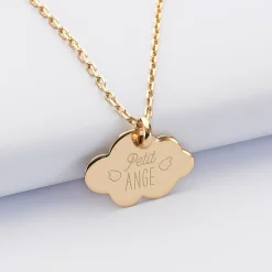Pendentif enfant personnalisé prénom médaille gravée plaqué or nuage 20x14 mm