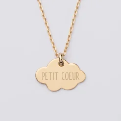 Pendentif enfant personnalisé prénom médaille gravée plaqué or nuage 20x14 mm