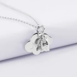 Pendentif enfant personnalisé médaille gravée argent nuage 20x14 mm et breloque tortue 10 mm