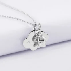 Pendentif enfant personnalisé médaille gravée argent nuage 20x14 mm et breloque tortue 10 mm