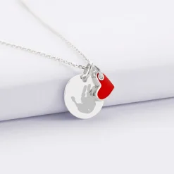 Pendentif enfant personnalisé médaille gravée argent 15 mm et breloque coeur email 10 mm