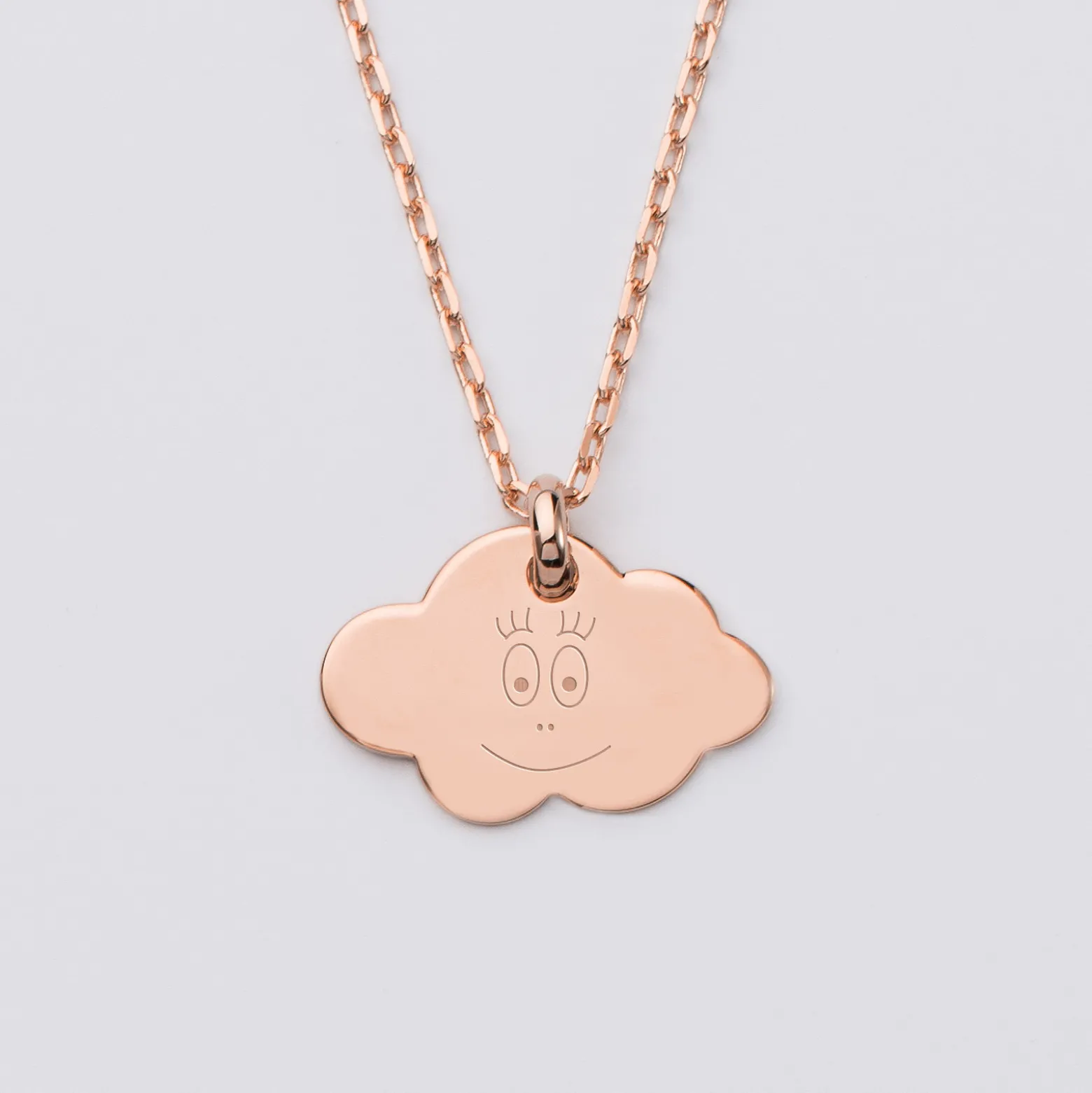Pendentif enfant personnalisé médaille gravée plaqué or rose nuage 20x14 mm - HappyBulle x Barbapapa