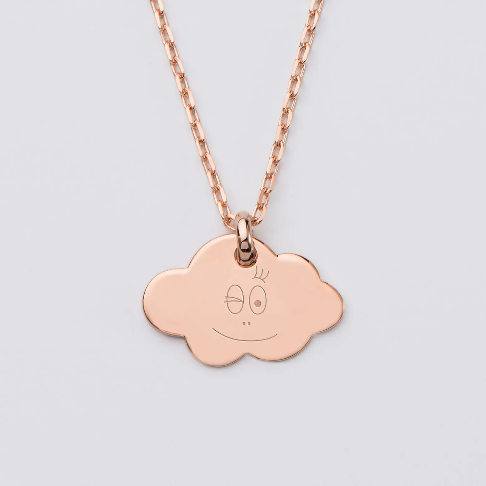 Pendentif enfant personnalisé médaille gravée plaqué or rose nuage 20x14 mm - HappyBulle x Barbapapa