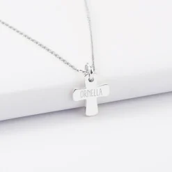 Pendentif enfant personnalisé prénom médaille gravée argent croix 15x13 mm