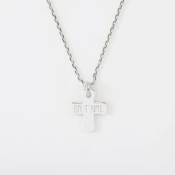 Pendentif enfant personnalisé prénom médaille gravée argent croix 15x13 mm