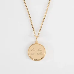 Pendentif enfant personnalisé médaille gravée plaqué or ange texturée 14 mm