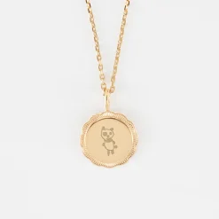 Pendentif enfant personnalisé médaille contour fleur gravée plaqué or 15 mm