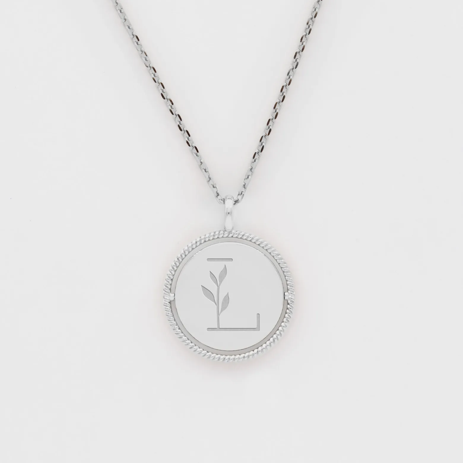 Pendentif enfant personnalisé médaille réversible contour tressé Eternelle gravée argent 18 mm - HappyBulle x Capucine