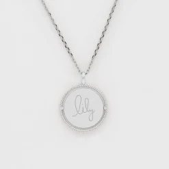 Pendentif enfant personnalisé médaille réversible contour tressé Eternelle gravée argent 18 mm - HappyBulle x Capucine