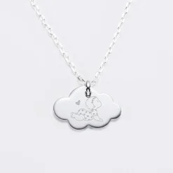 Pendentif enfant personnalisé illustration bébé médaille gravée argent nuage 20x14 mm - HappyBulle x Marie Savart