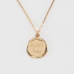 Pendentif enfant personnalisé médaille cachet gravée plaqué or 17 mm