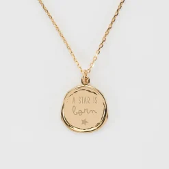 Pendentif enfant personnalisé médaille cachet gravée plaqué or 17 mm