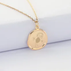 Pendentif enfant personnalisé médaille cachet gravée plaqué or 17 mm