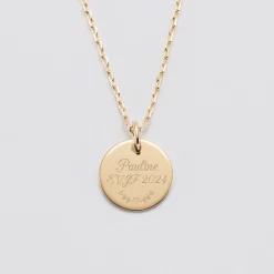 Pendentif EVJF personnalisé médaille gravée plaqué or 15 mm