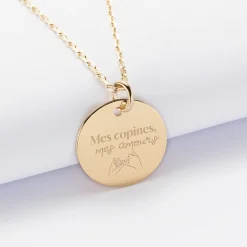 Pendentif EVJF personnalisé médaille gravée plaqué or 19 mm