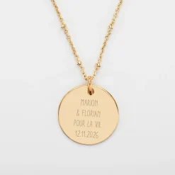 Pendentif EVJF personnalisé médaille gravée plaqué or 19 mm