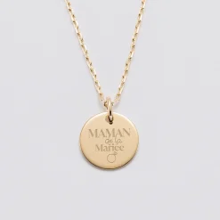 Pendentif Famille des mariés personnalisé médaille gravée plaqué or 15 mm
