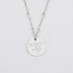 Pendentif Famille des mariés personnalisé médaille gravée argent 15 mm