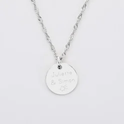 Pendentif Famille des mariés personnalisé médaille gravée argent 15 mm