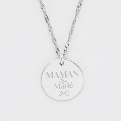 Pendentif Famille des mariés personnalisé médaille gravée argent 19 mm
