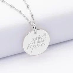 Pendentif Famille des mariés personnalisé médaille gravée argent 19 mm