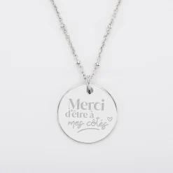 Pendentif Famille des mariés personnalisé médaille gravée argent 19 mm