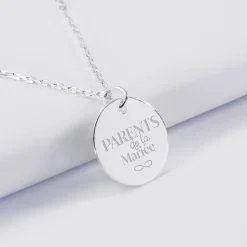 Pendentif Famille des mariés personnalisé médaille gravée argent 19 mm