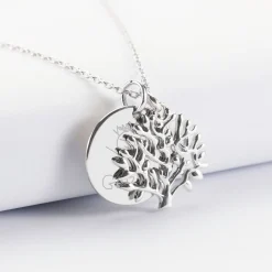 Pendentif famille personnalisé arbre de vie et médaille gravée argent 19 mm