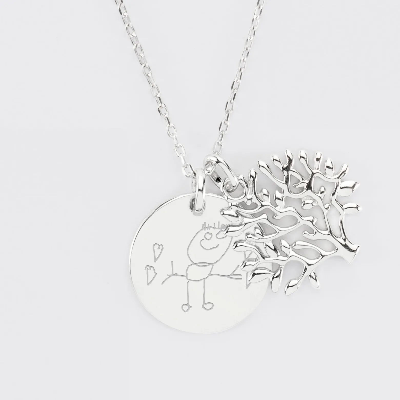 Pendentif famille personnalisé arbre de vie et médaille gravée argent 19 mm