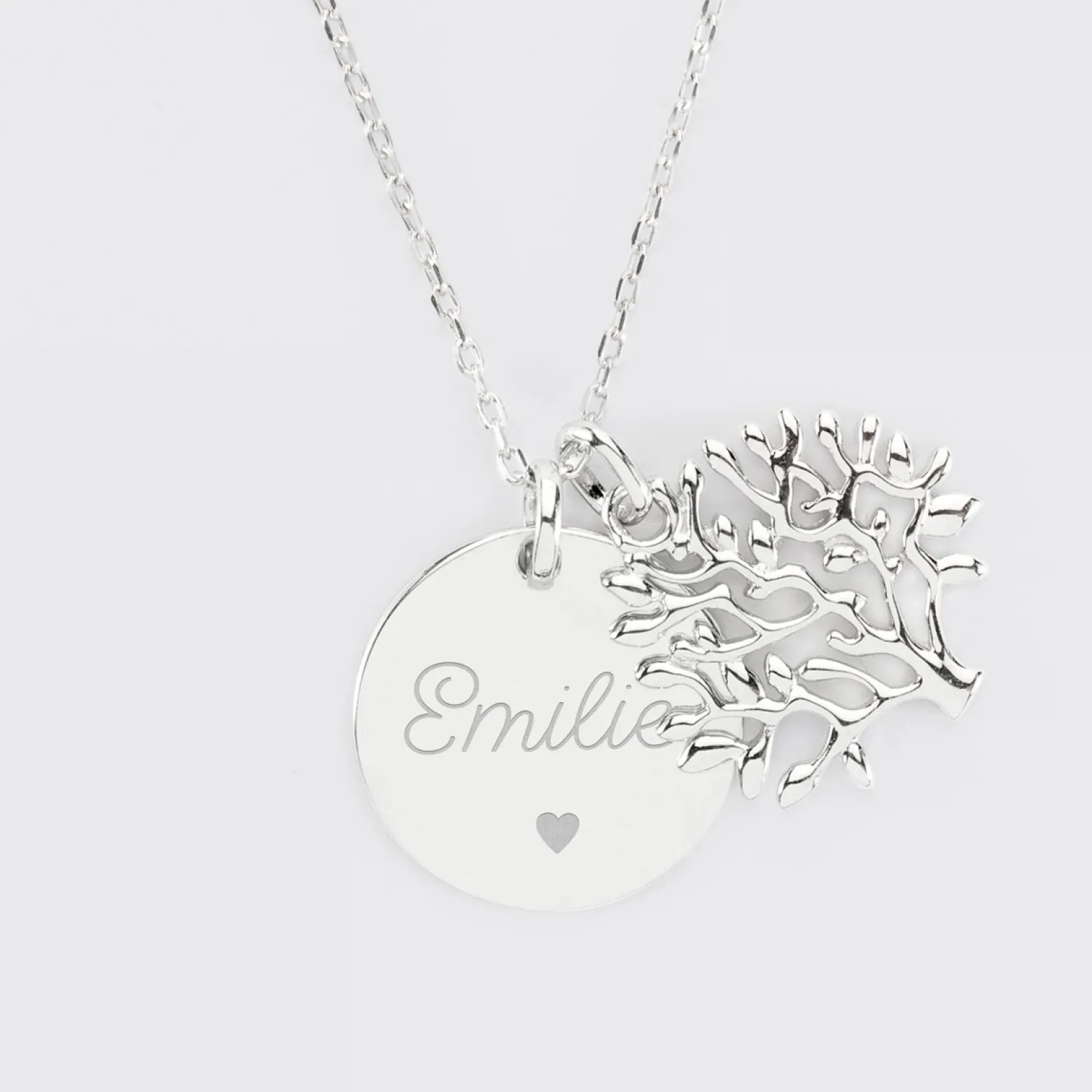 Pendentif famille personnalisé arbre de vie et médaille gravée argent 19 mm
