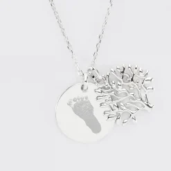 Pendentif famille personnalisé arbre de vie et médaille gravée argent 19 mm