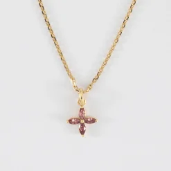 Pendentif fleur pétales zircons plaqué or 10 mm