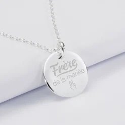 Pendentif homme Famille des mariés personnalisé médaille bombée gravée argent 20 mm