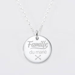 Pendentif homme Famille des mariés personnalisé médaille bombée gravée argent 20 mm