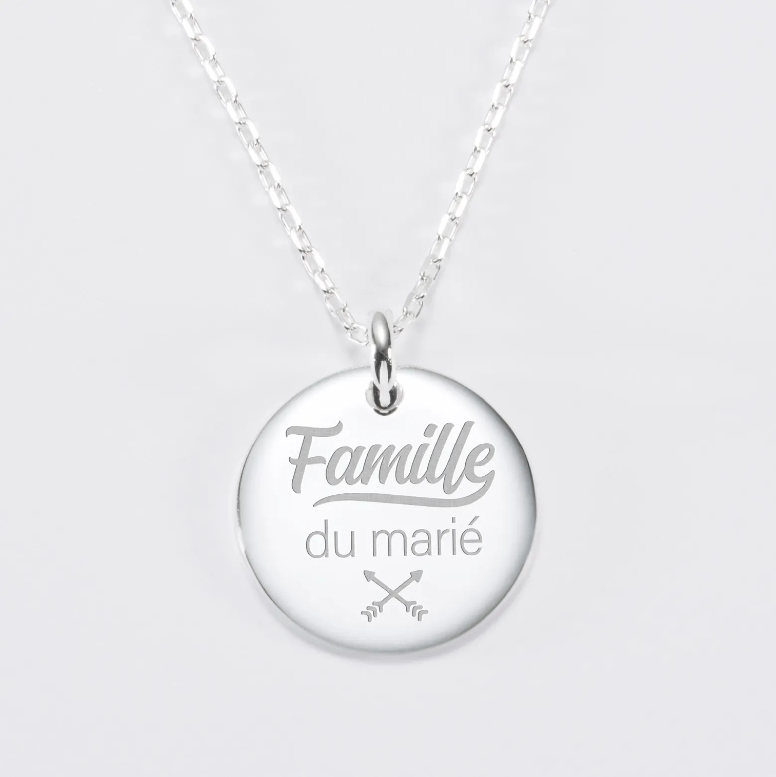 Pendentif homme Famille des mariés personnalisé médaille bombée gravée argent 20 mm