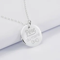 Pendentif homme Famille des mariés personnalisé médaille bombée gravée argent 20 mm