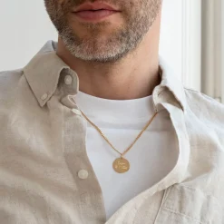 Pendentif homme personnalisé médaille gravée plaqué or 19 mm