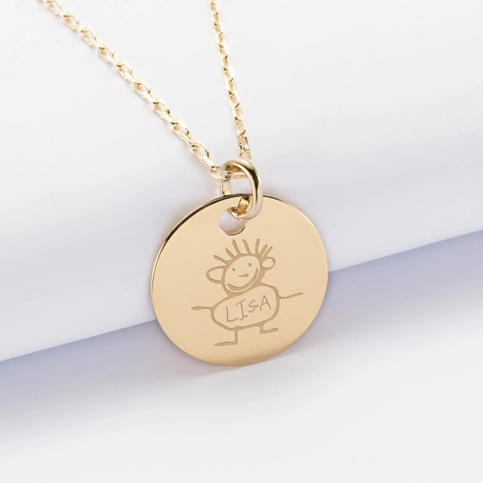 Pendentif homme personnalisé médaille gravée plaqué or 19 mm
