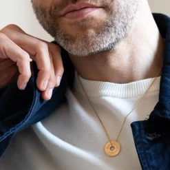 Pendentif homme personnalisé médaille gravée plaqué or cible 20 mm
