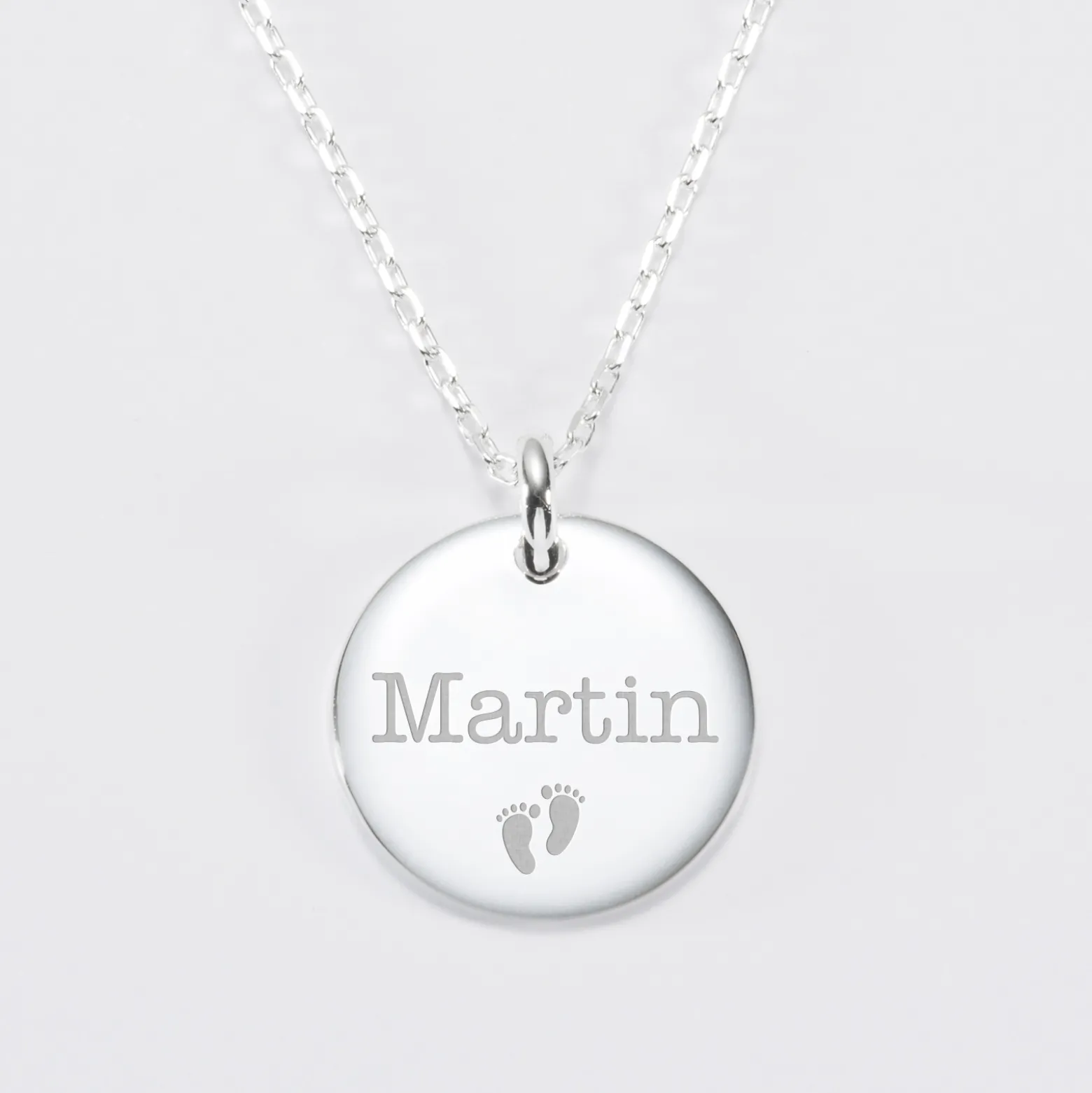 Pendentif homme personnalisé médaille bombée gravée argent 20 mm - Nos petits imparfaits