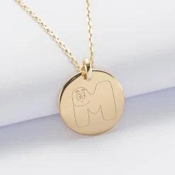 Pendentif homme personnalisé médaille bombée gravée plaqué or 20 mm - Happybulle x Barbapapa
