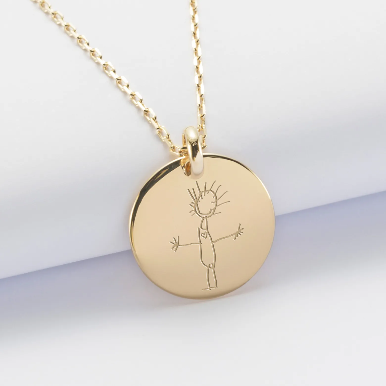 Pendentif homme personnalisé médaille bombée gravée plaqué or 20 mm