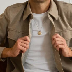 Pendentif homme personnalisé médaille bombée gravée plaqué or 20 mm