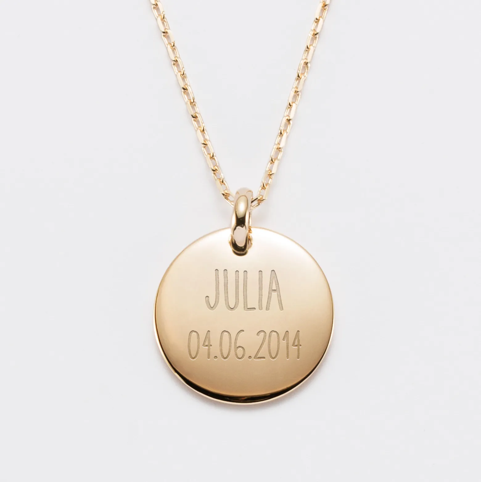 Pendentif homme personnalisé médaille bombée gravée plaqué or 20 mm