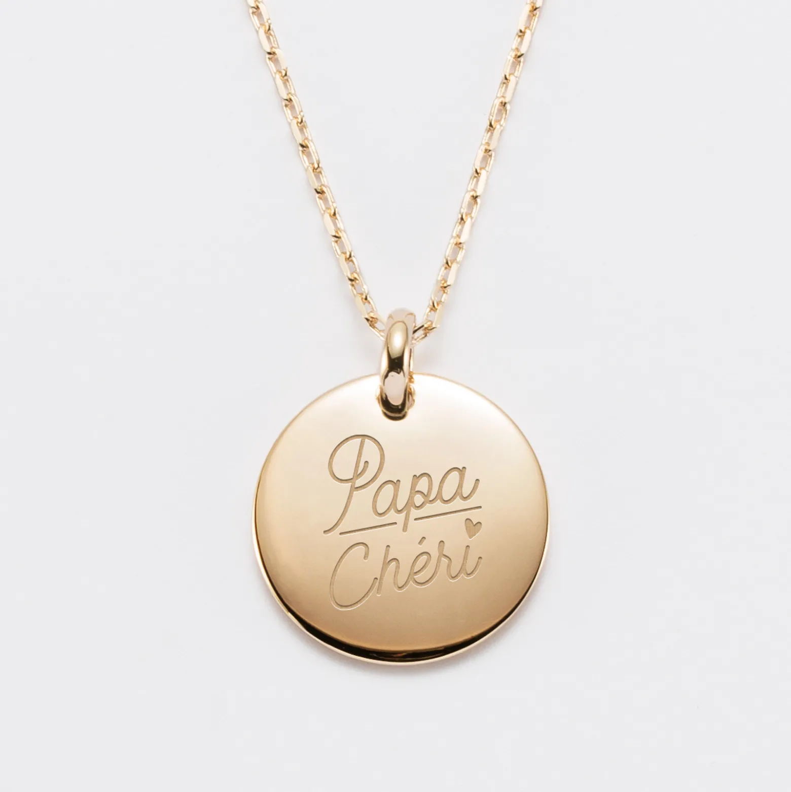Pendentif homme personnalisé médaille bombée gravée plaqué or 20 mm