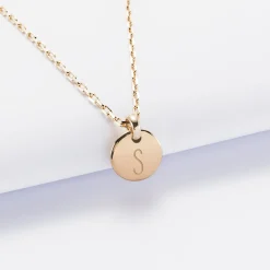 Pendentif initiale personnalisé médaille gravée plaqué or 10 mm